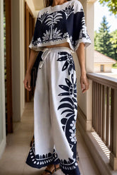 Printed Half Sleeve Top and Wide Leg Pants Set OutfitFlow